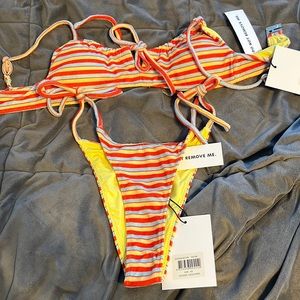 With Jéan Boo Bikini Top and Bottom Fuego Stripe NWT